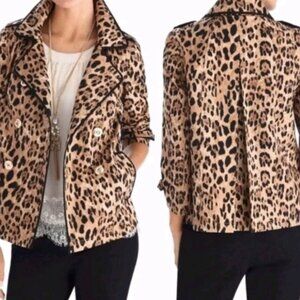 White House Black Market Leopard Print A-Line Cropped Jacket Animal Petite Swing
